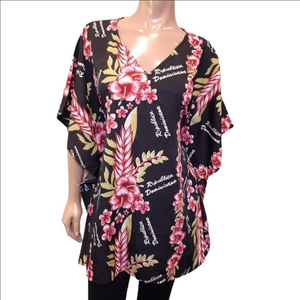 3/$20 Floral Batwing Tunic Top Tie Waist Dominican Republic Travel Beach